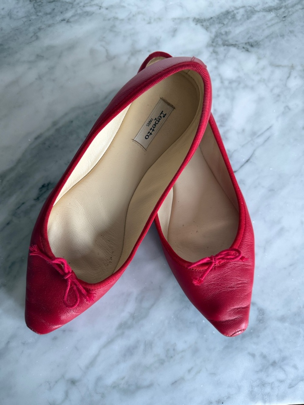 Repetto Red Leather Pointed Ballet Flats